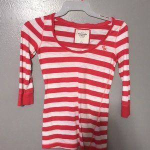 Pink and white striped 3/4 sleeve shirt
